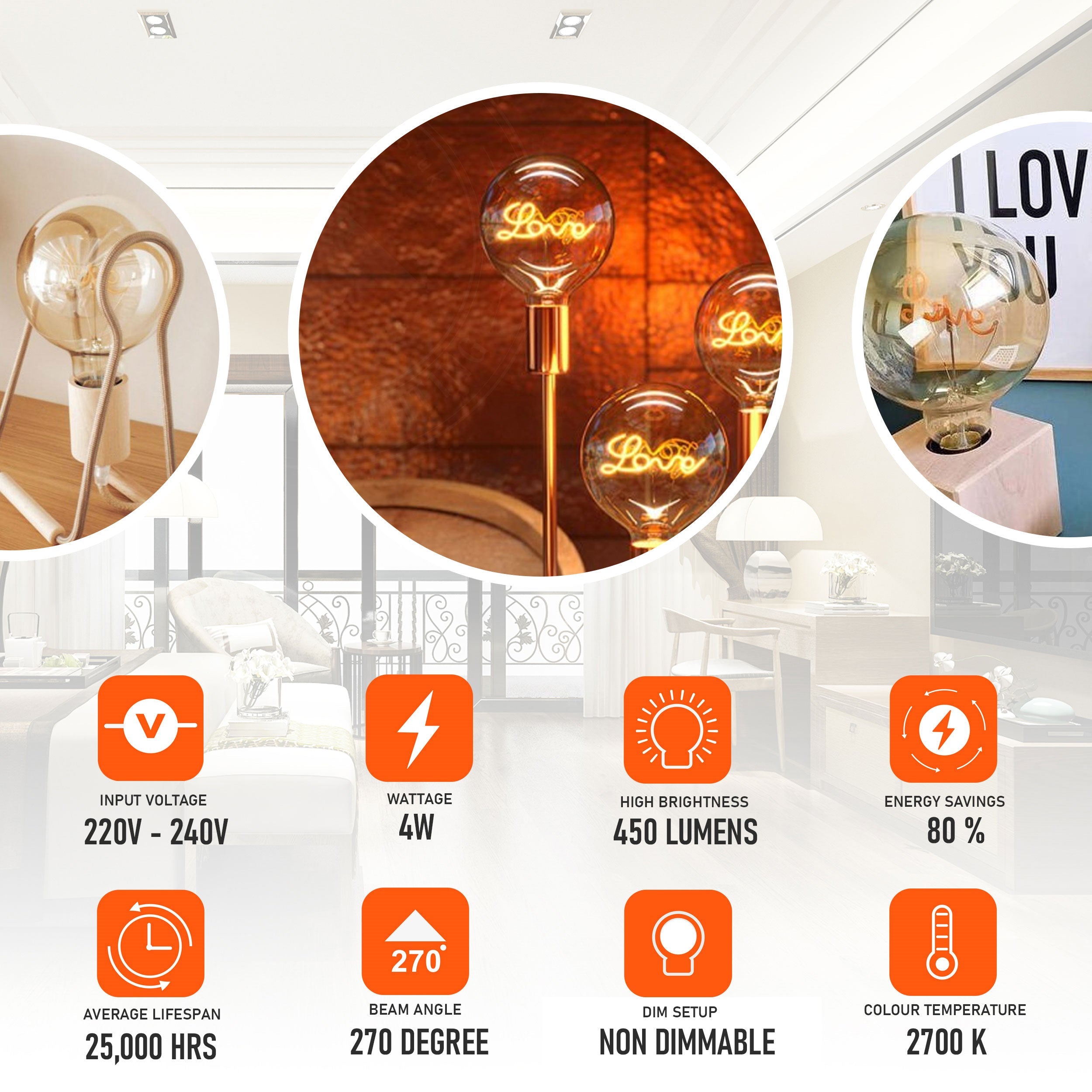 Vintage G125 4W E27 Edison LED Ampoule à vis Rétro Filament Verre Ampoule