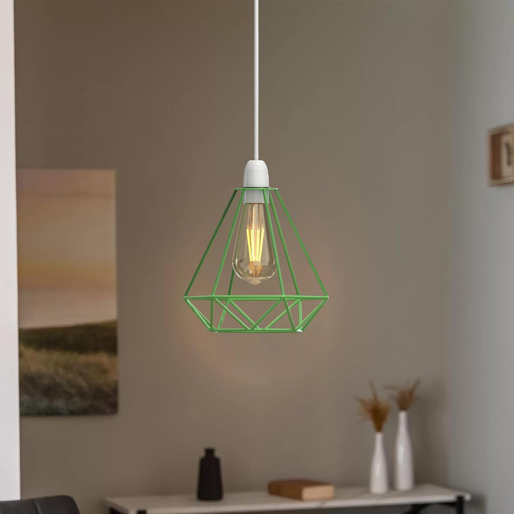 Industrial Metal Geometric Wire Cage Green Lampshade ~1903