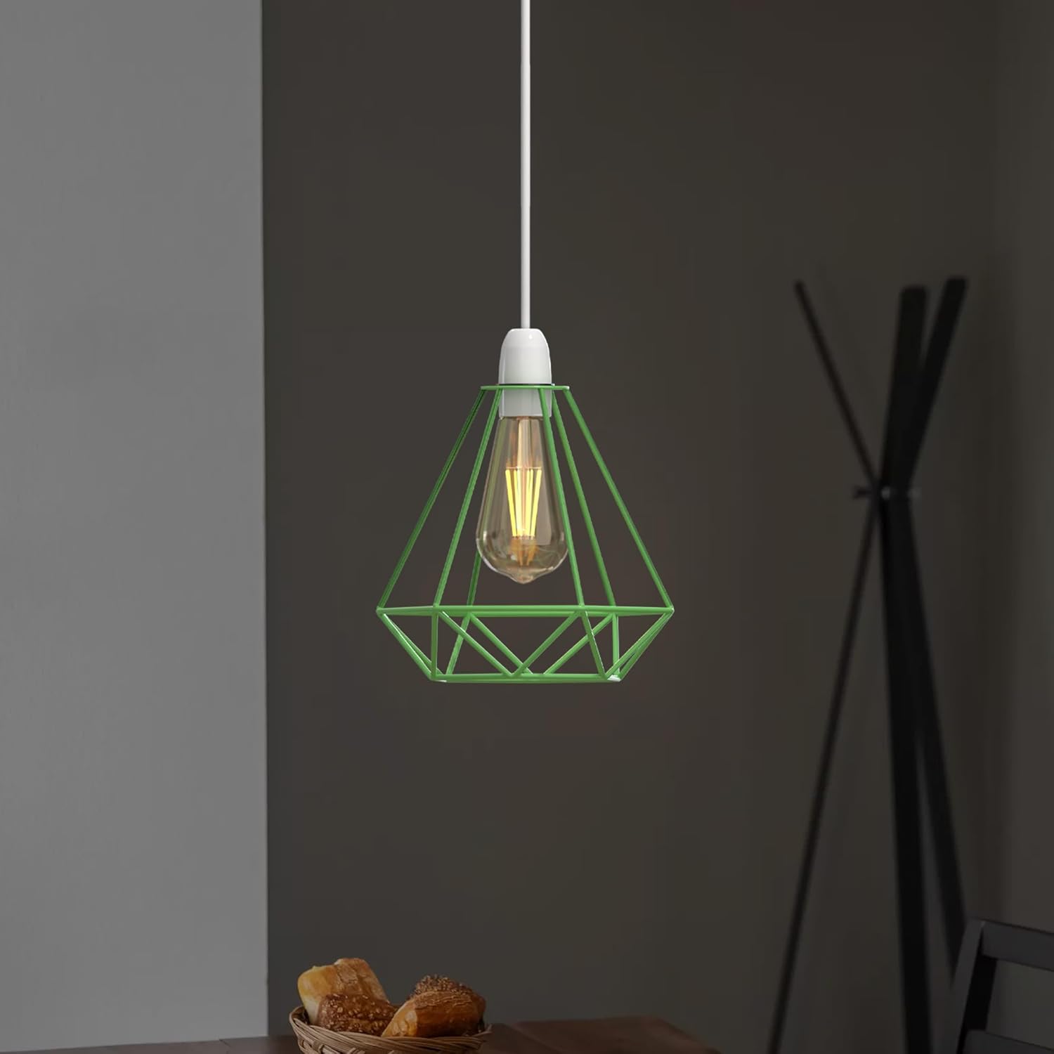 Industrial Metal Geometric Wire Cage Green Lampshade ~1903