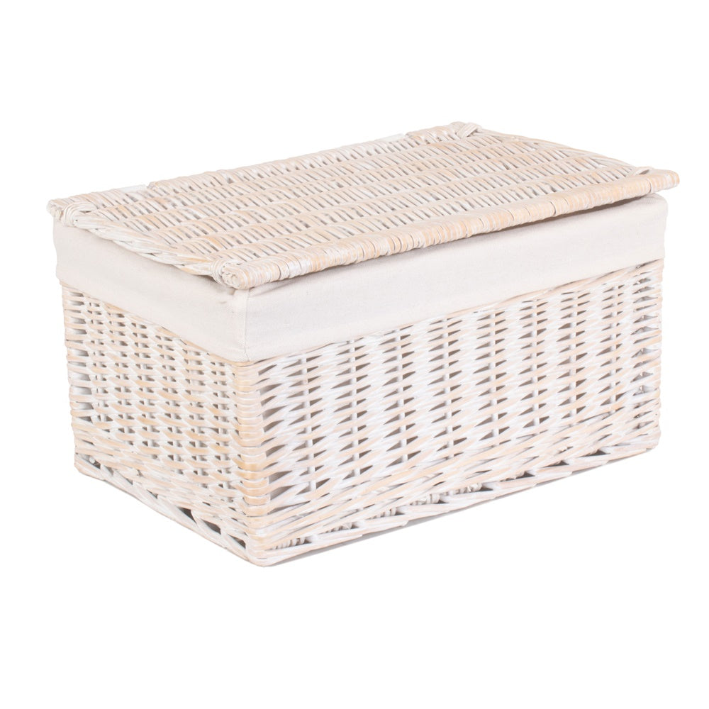 Whitewash Steamed Cotton White Lined Wicker Storage Basket