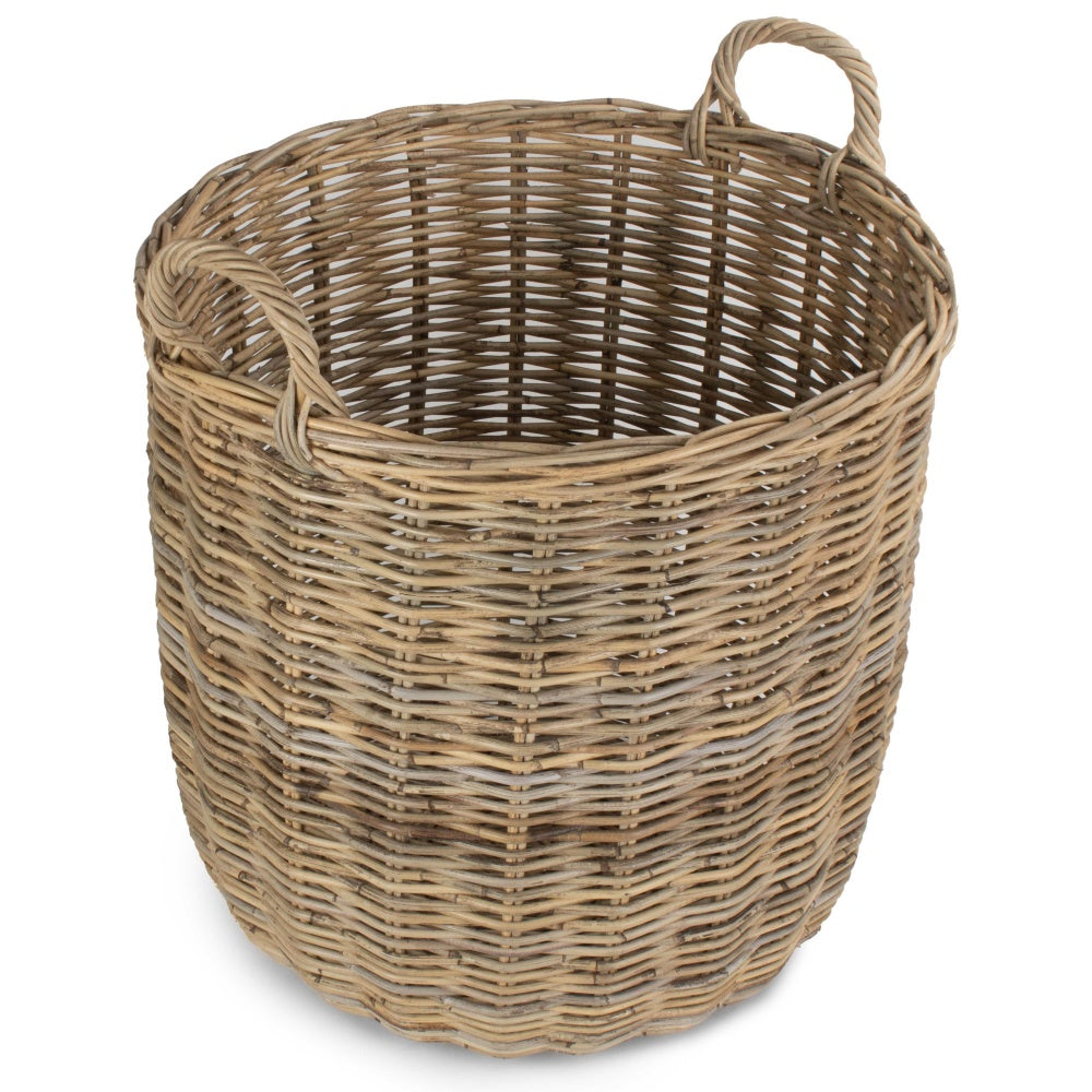 Tall Round Fireside Grey Rattan Log Basket
