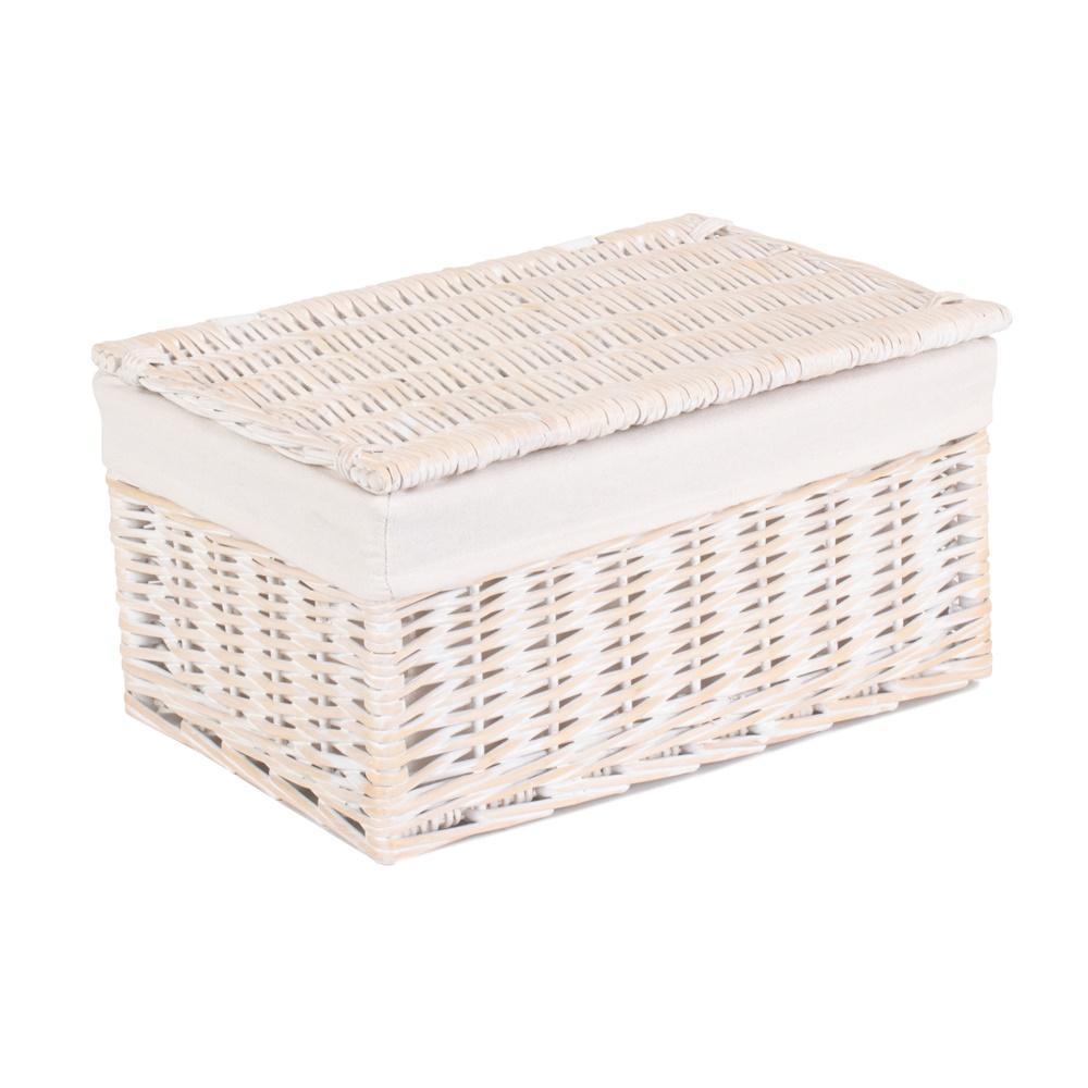 Whitewash Steamed Cotton White Lined Wicker Storage Basket