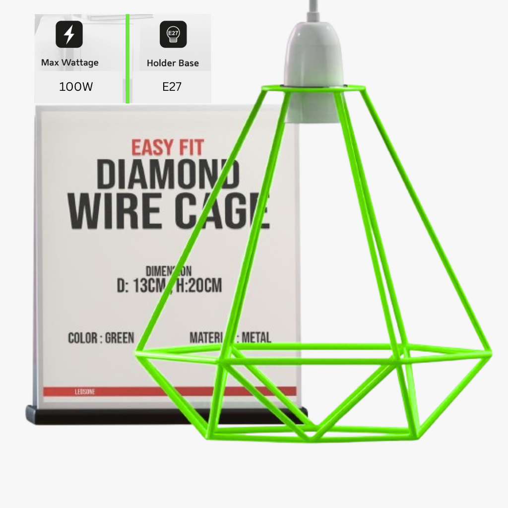 Industrial Metal Geometric Wire Cage Green Lampshade ~1903