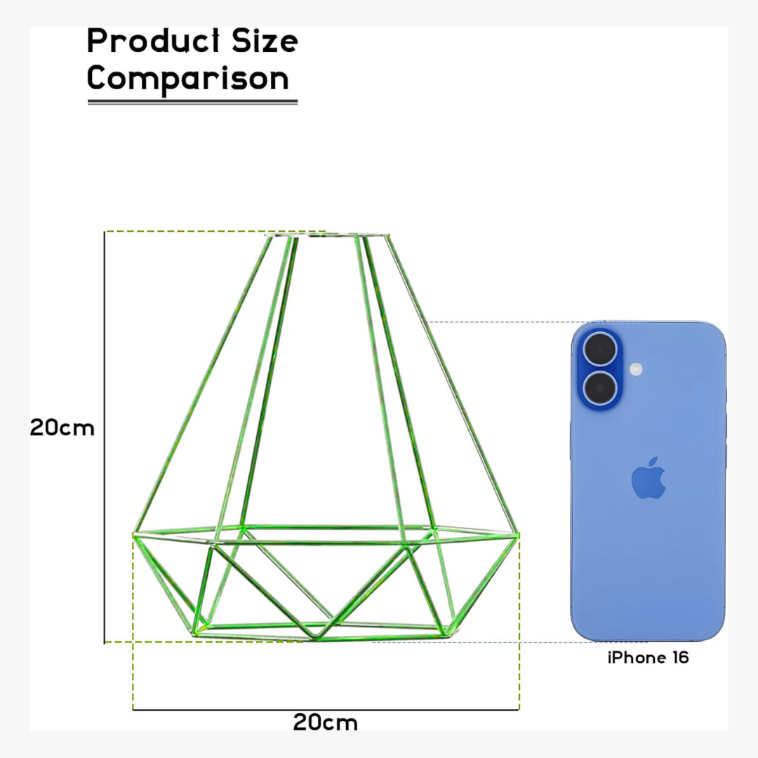 Industrial Metal Geometric Wire Cage Green Lampshade ~1903